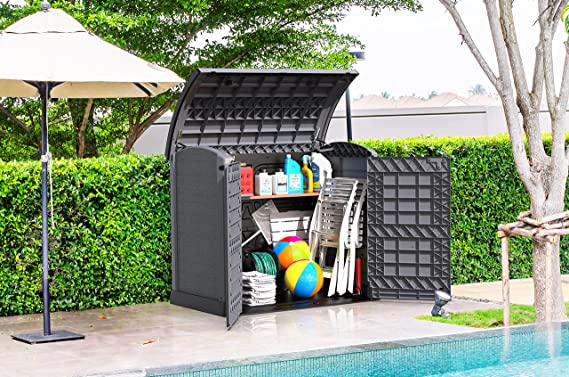 بيت صندوق نفايات بلاستيكي مزدوج بغطاء هيدروليكي - Double Waste Bin Plastic Shed