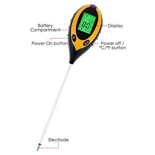 جهاز فحص التربة درجة الحموضة ، درجة الحرارة ، نسبة الرطوبة ، نسبة الإضاءة - Soil Tester, 4 in 1 TEMP, PH , HUM, LIGHT
