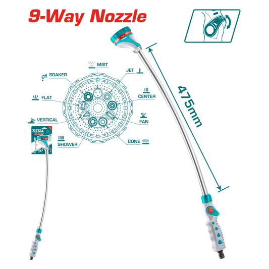 عصا رش ماء 9 حركات بطول 475مم - Total Water Wand 9-Way Nozzle 475mm