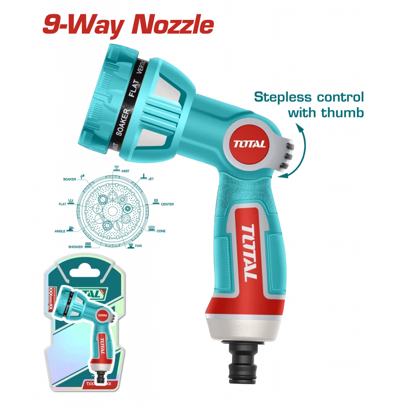 فرد رش ماء قابل للتعديل 9 حركات - Total Plastic Trigger Nozzle