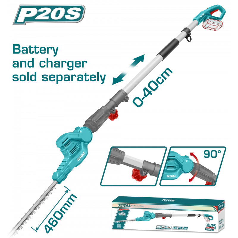 مقص تشذيب الأسيجة اللاسلكي من توتال بطول قابل للتعديل - Total Cordless Pole Hedge Trimmer