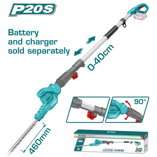 مقص تشذيب الأسيجة اللاسلكي من توتال بطول قابل للتعديل - Total Cordless Pole Hedge Trimmer