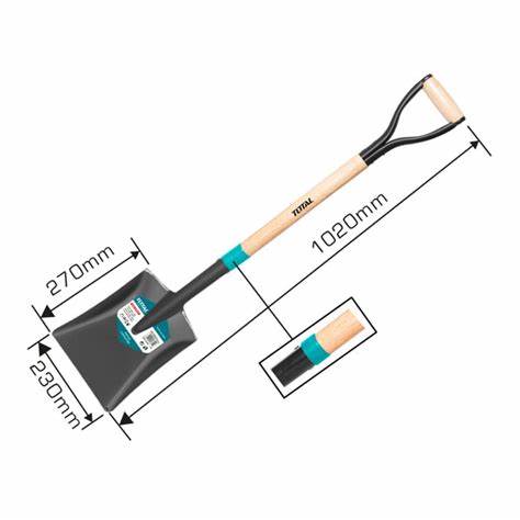 كريك مربع مع عصا خشب من توتال - Total Garden Steel Shovel with Wooden Handle