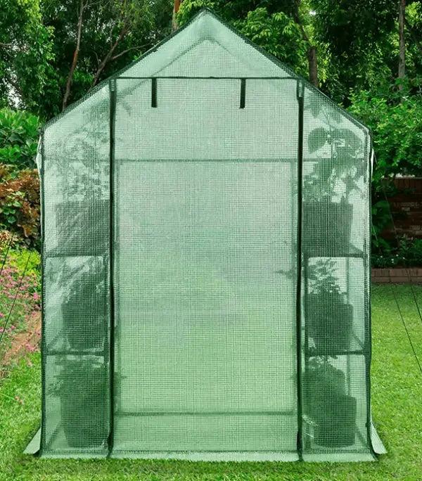بيت بلاستيكي للحديقة صغير بأربع طبقات مع غطاء مقوى - Greenlife 4-Tier Walk-in Greenhouse with PE Cover