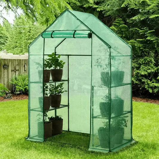 بيت بلاستيكي للحديقة صغير بأربع طبقات مع غطاء مقوى - Greenlife 4-Tier Walk-in Greenhouse with PE Cover