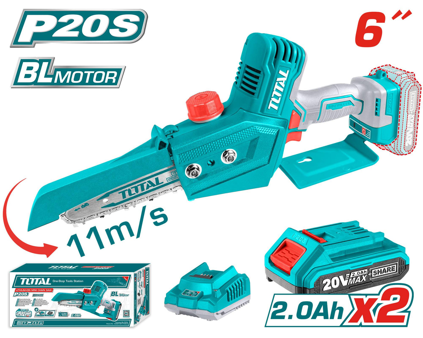 منشار صغير لاسلكي من توتال 6 انش - Total Brushless Motor Mini Chain Saw 6 In