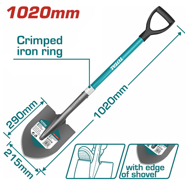 كريك مثلث مع عصا فايبرجلاس من توتال - Total Garden Steel Shovel with Fiberglass Handle
