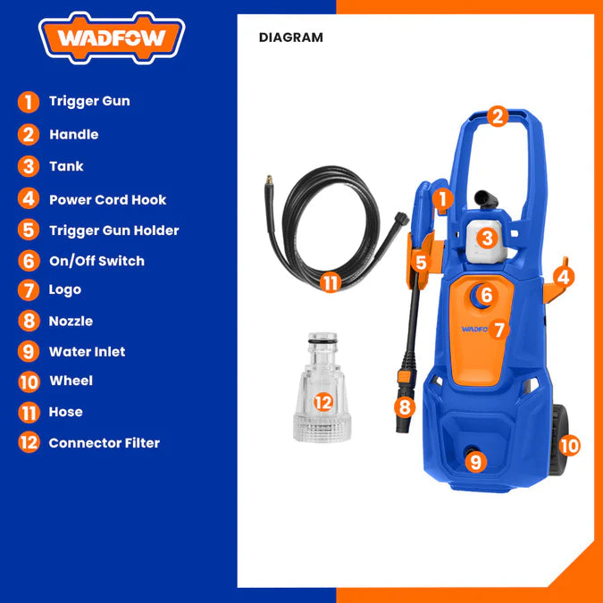 مضخة غسيل السيارات من وادفو 1800 واط - Wadfow High Pressure Washer 1800 W
