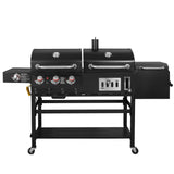 مشوى غاز وفحم 3 شعلات مع مدخنة جانبية وموقد جانبي | 3-Burner Gas & Charcoal Combo Grill with Offset Smoker