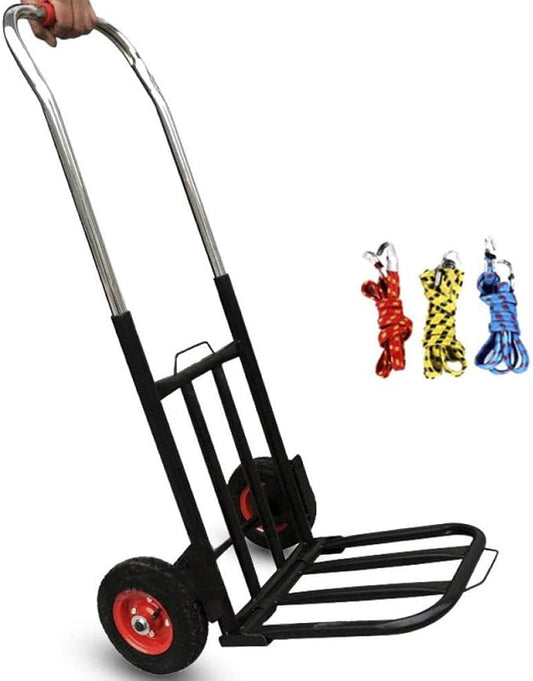عربة نقل قابلة للطي بقدرة تحميل 100 كغم مع عجلات صامتة وحبال تثبيت - Foldable Hand Trolley 100 kg Capacity