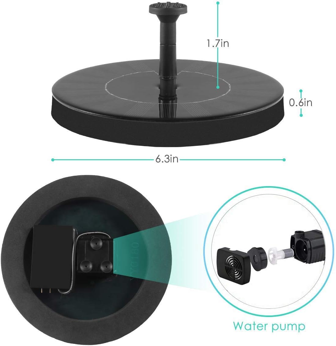 Solar Fountain Water Pump for Bird Bath - نافورة تعمل بالطاقة الشمسية مع إضاءة ليلية مميزة