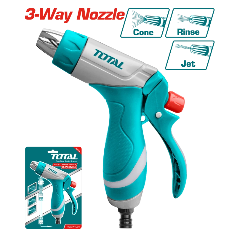 Total Metal Trigger Nozzle - فرد رش ماء معدني قابل للتعديل بثلاث حركات معدني