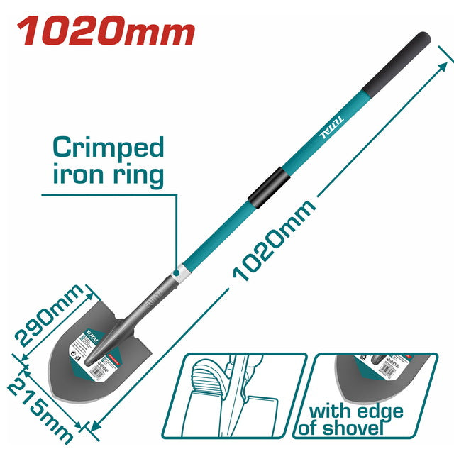 كريك مثلث مع عصا طويلة فايبرجلاس من توتال - Total Garden Steel Shovel with long Fiberglass Handle