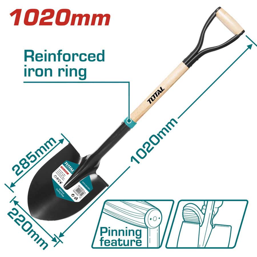 كريك مثلث مع عصا خشب من توتال - Total Garden Steel Shovel with Wooden Handle