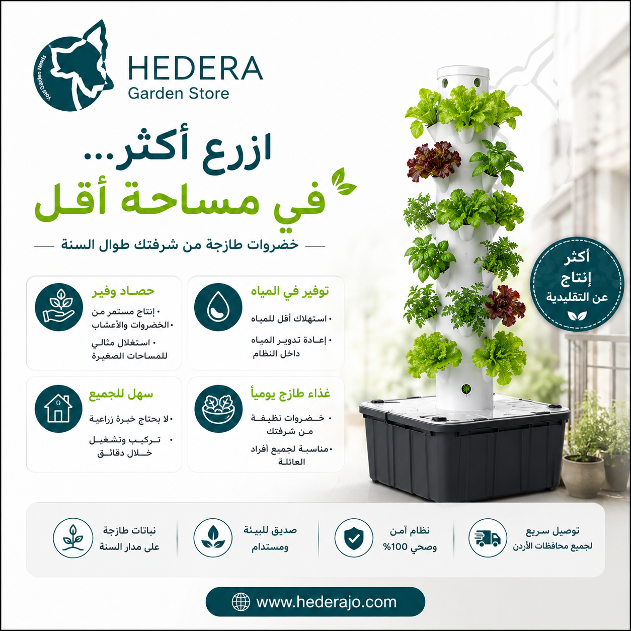 برج الزراعة المائية كامل على خلفية بيضاء