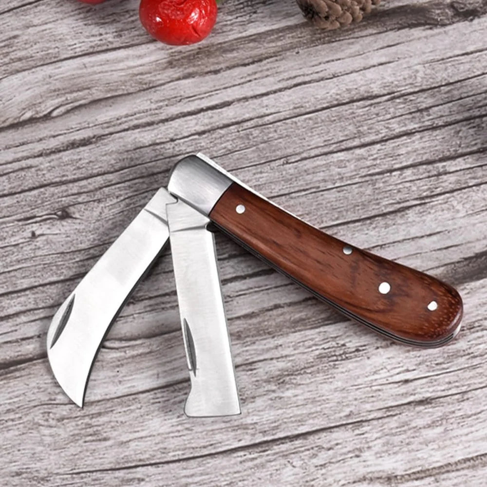 سكين تطعيم مزدوج الشفرة بمقبض خشبي - Double Blade Grafting Knife with Wooden Handle