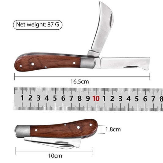 سكين تطعيم مزدوج الشفرة بمقبض خشبي - Double Blade Grafting Knife with Wooden Handle